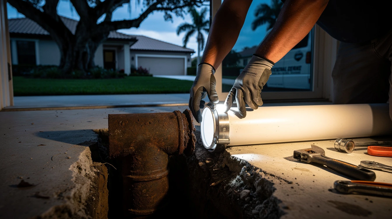 Licensed plumber on a Weston area job